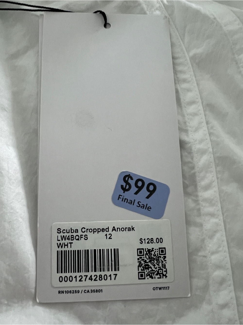 lululemon Scuba Cropped Anorak Jacket Size 12 White - Picture 6 of 9